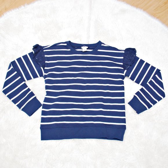 J Crew Factory Crewcuts Girl's Striped Ruffle Long Sleeves T-Shirt - Picture 2 of 5